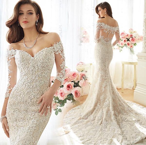 Mingli Tengda Luxury Mermaid Wedding Dresses Plus Size Long Sleeves Bridal Dresses Elegant Lace Wedding Gowns vestido de noiva 