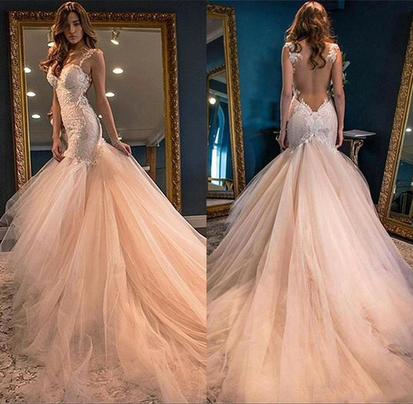 Gorgeous Mermaid Wedding Dress Lace Appliques See Through Backless Bridal Gowns Sexy Wedding Gowns robe de mariage