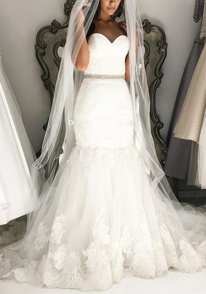 ZYLLGF Elegant Mermaid Wedding Dresses Sweetheart Sweep Train Lace Tulle Plus Size Wedding Gowns African Bridal Dresses For Bride