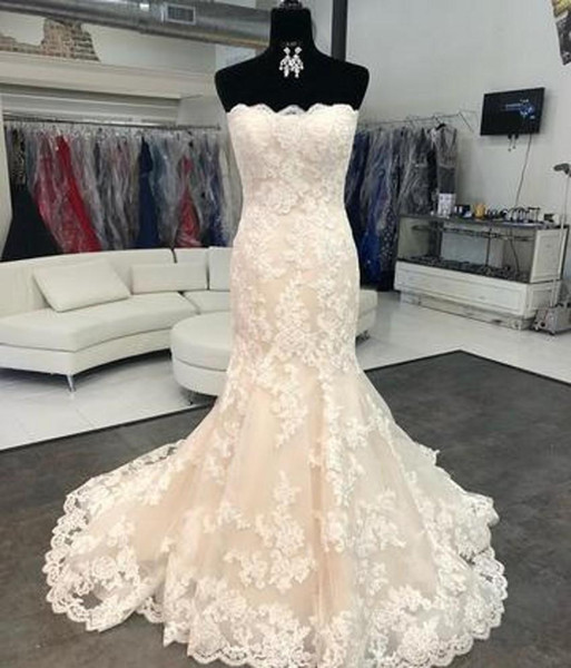 ZYLLGF Latest Design Wedding Dresses Strapless Mermaid Lace Appliques For Bride Sweep Train Wedding Gowns Custom Made