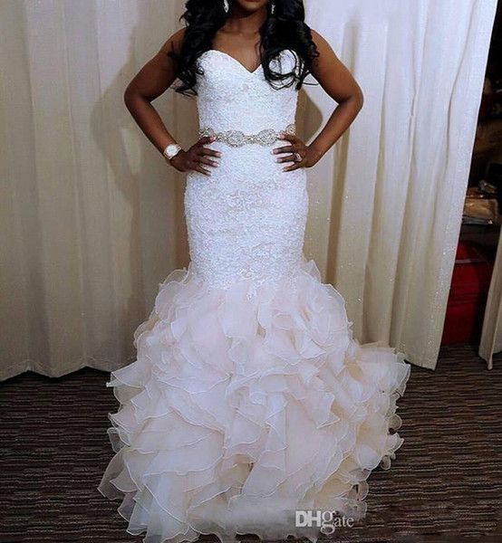 ZYLLGF Gorgeous Mermaid Wedding Dresses Sweetheart Lace Bridal Gowns With Sash Ruffles Organza Bride Dress For Wedding Vestido De Novias