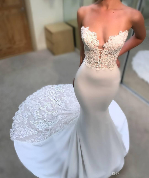 ZYLLGF Sexy Sweetheart Bodice Wedding Dresses Mermaid Court Train Open Back Weddings Bridal Gowns Dress Appliques Lace Vestido De Novia