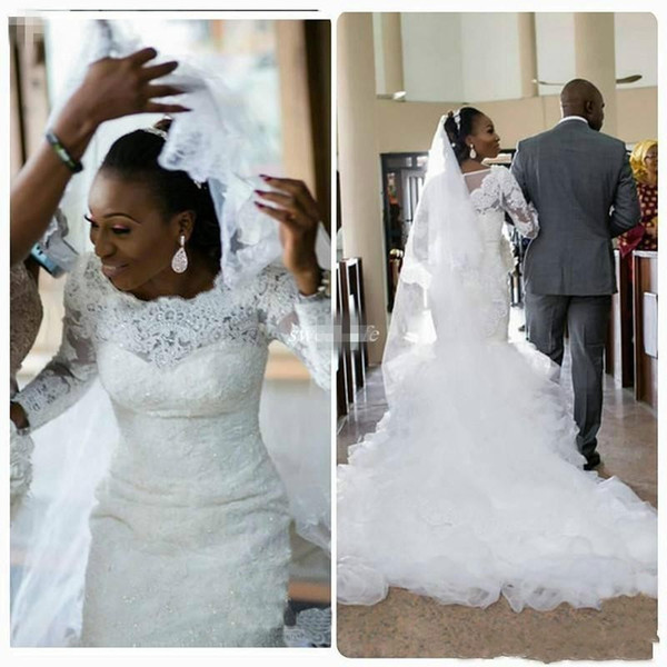 South African Elegant Chapel Lace Wedding Dresses Ruffles Appliques Mermaid Bridal Gown Front Split robe de mariee