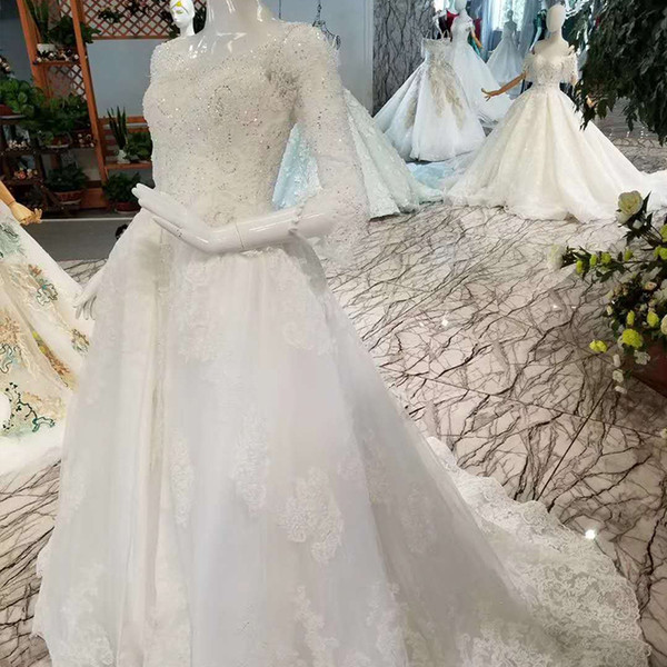 Sexy Mermaid Wedding Dress With Detachable Train O Neck Long Sleeve Trumpet Sheath Applique Bride Wedding Gown With Removable Train