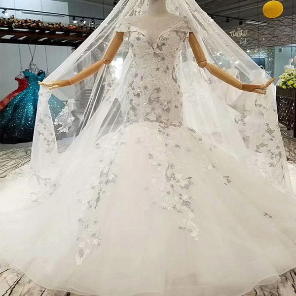 Sexy Mermaid Wedding Gown With Long Tassel Lace Veil O-Neck Cap Sleeves Trumpet 3D Flower Wedding Dress Among 2022Best Seller List