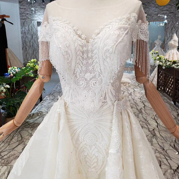 2022Luxury Bohemian Backless Wedding Dresses Tassel Short Sleeve Illusion Sweetheart Neck Detachable Train Pattern Applique Bridal Gowns