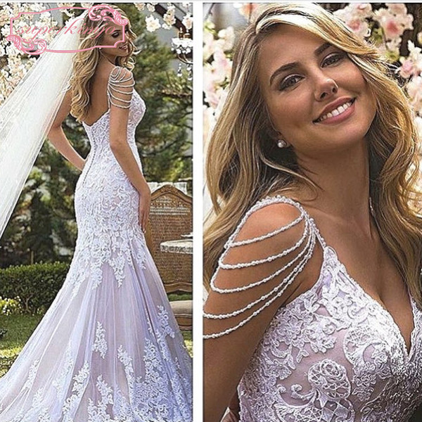 Mermaid Lace Wedding Dresses Beading Backless Lace Appliques Sweetheart Neckline Court Train Bridal Dresses Elegant