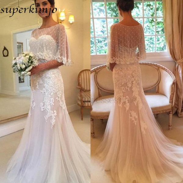 Elegant Wedding Dresses with Cap Beading Sequins Sweetheart Neckline Tulle Lace Appliques Backless Bridal Dresses Gowns