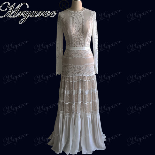 Mryarce Chic Wedding Dresses Unique Lace Charming Polka Dots long Sleeve Wedding Dress Bohemian Bridal Gowns