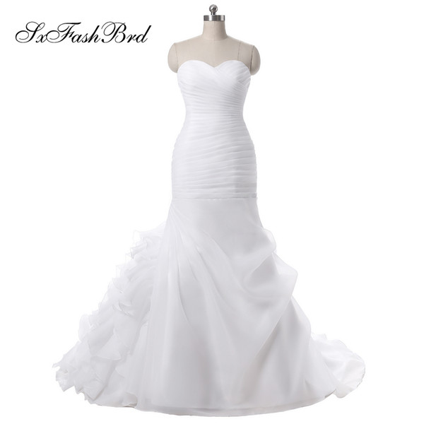 New Arrived Sweetheart Ruffle Mermaid Long Organza Wedding Party Bride Dresses for Women Wedding Dress Gown