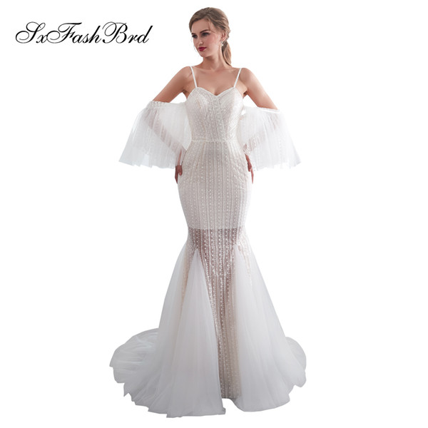 New Arrived Sweetheart Spaghetti Mermaid Floor Length Long Lace Wedding Party Bride Dresses Women Wedding Dress Gown