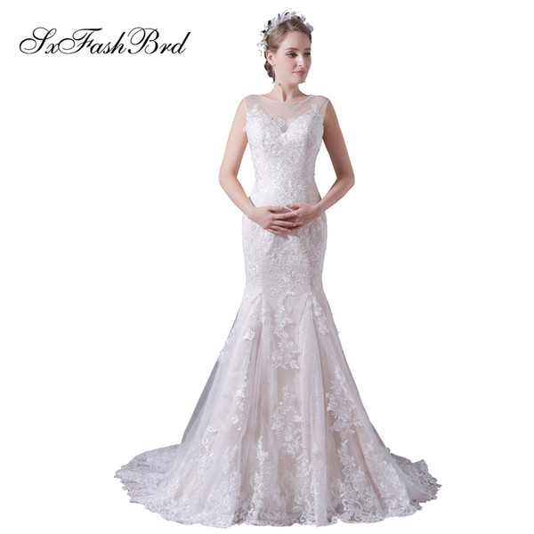 Elegant Dress O Neck With Lace Mermaid Tulle Edge With Lace Long Wedding Party Bride Dresses for Women Wedding Dress Gown