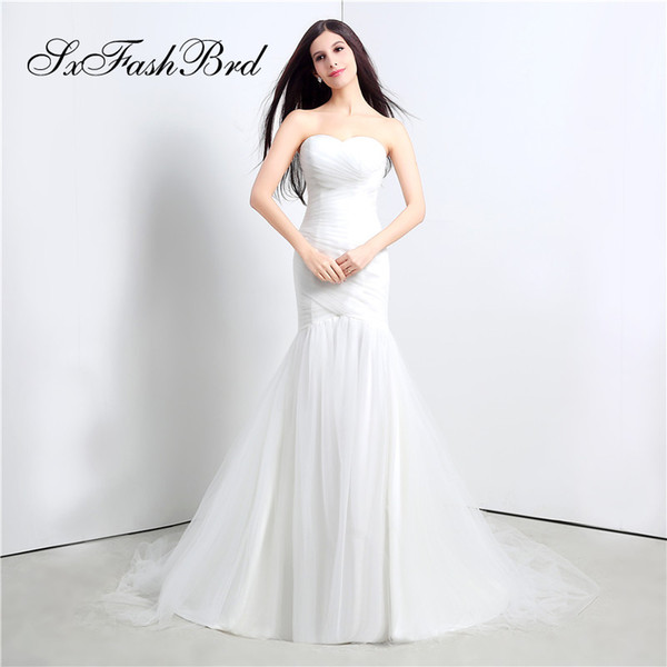 Elegant Dress Sweetheart Draped Mermaid Floor Length Tulle Long Wedding Party Bride Dresses Women Wedding Dress Gown