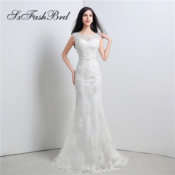 Elegant Dress O Neck With Appliques Cap Sleeves Mermaid Tulle Long Wedding Party Bride Dresses for Women Wedding Dress Gown