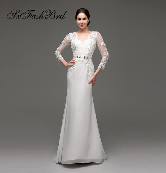 Elegant Dress V Neck With Appliques Long Sleeves Mermaid Chiffon Long Wedding Party Bride Dresses for Women Wedding Dress Gown