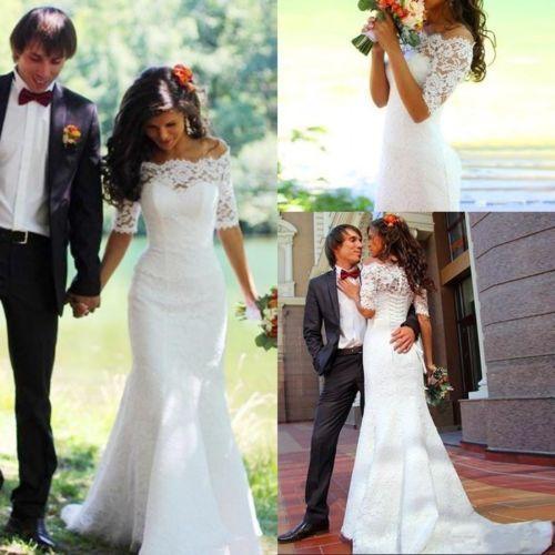 Robe De Marriage Vintage New Mermaid Lace Wedding Dress Off Shoulder Half Sleeve Bridal Gowns Custom Made