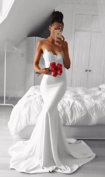 Spaghetti Straps Mermaid Wedding Dress Sexy Bridal Gown Lace Appliqued Thin Stunning Women Dresses For Wedding