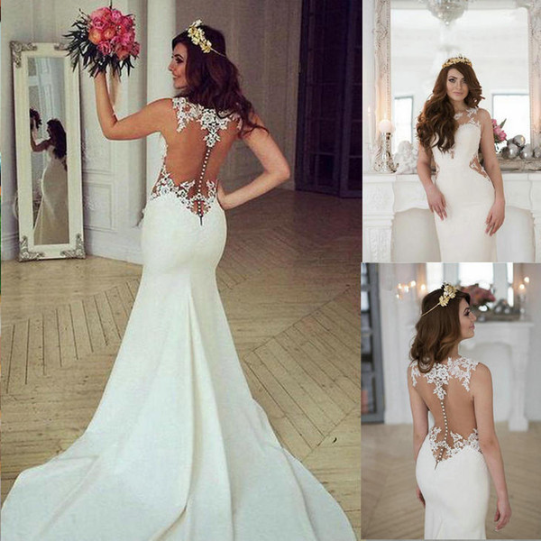 Wedding dresses mermaid Mermaid wedding dress Stunning Mermaid Sleeveless Lace Chapel Train Wedding Dress With Appliques HS243