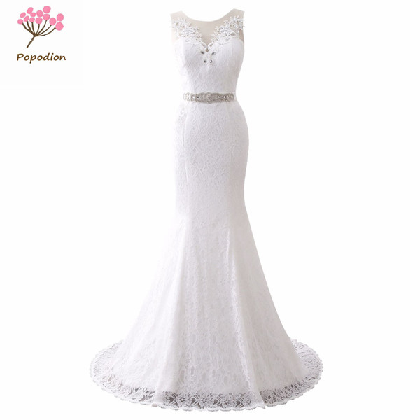 Popodion Lace Mariage Wedding Gown White Mermaid Wedding Dress Bride Dress vestido De noiva WED90386