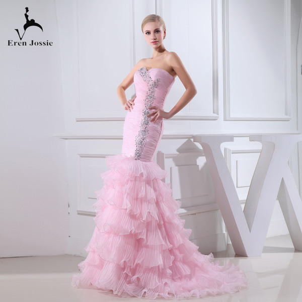 Eren Jossie Off the Shoulder Ruffled Organza Luxury Design Pink Wedding Dress With Rhinestones Attractive Bridal Gown