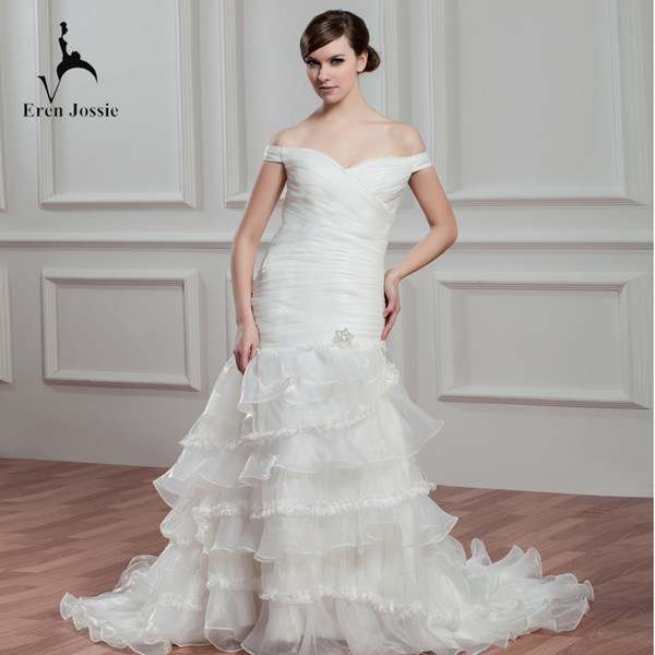 Eren Jossie Dropped Waistline Cap Sleeve Vintage Wedding Gowns With Lace Trim Ruffle Organza Wholesale Bridal Dress