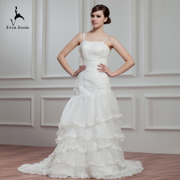 Eren Jossie New Arrival Thin Straps Mermaid Style Beaded Appliques Luxury Wedding Gowns 