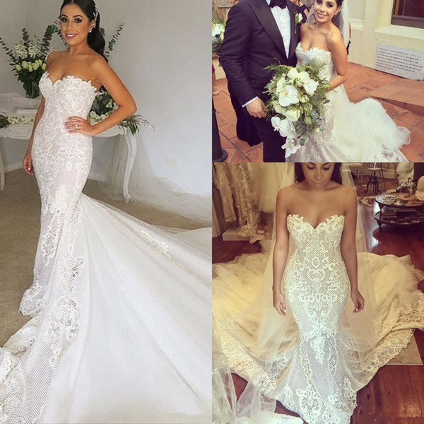 New Luxury robe de marriage Mermaid Wedding Dresses Sweetheart Lace Applique Beaded Saudi Arabic Plus Size Bridal Gowns Chapel Train