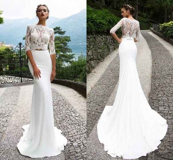 New Cheap Milla Nova Lace Two Pieces Wedding Dresses Half Sleeves Mermaid Trumpet Plus Size Beach Bridal Gown Court Train Wedding Dress