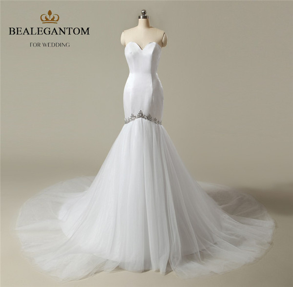 New White Sexy Mermaid Wedding Dress Sweetheart Appliques Satin Floor-Length Wedding Party Dress Bridal Gowns