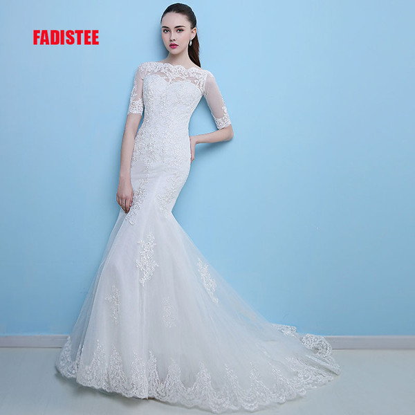 FADISTEE Wedding Dresses Country Lace Bateau Neck A-line Half Sleeves Button Back Appliques Garden Novia Bridal Gowns