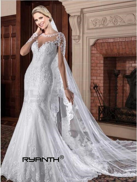 New Arrival Beach Long Sleeves Lace Mermaid Wedding Dress Sexy See Through Back Pearls Wedding Gowns Custom Made Bridal Gown