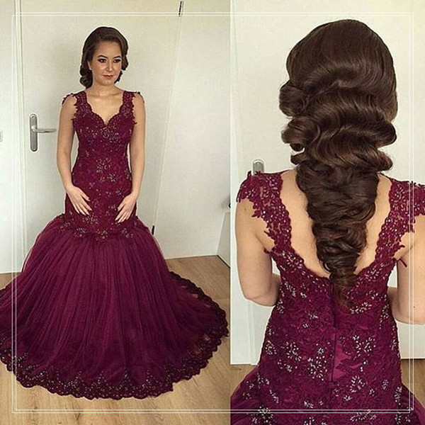 Arabic Style Burgundy Lace Mermaid Wedding Dresses 2017 Cap Sleeve Applique Crystal Wedding Dress Bridal Gowns Vestidos de fiesta