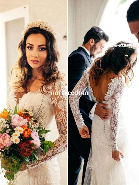 Elegant Boho Beach Wedding Dresses Long Sleeve V Neck Sexy Backless Chic Rustic Garden Bridal Gown Custom Made Cheap Hot Sale