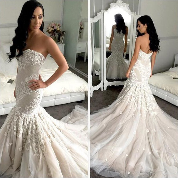 Elegant Vintage Mermaid Wedding Dresses Sweetheart Lace Appliques Wedding Dress for Bridal Sweep Train Country Bridal Gown Custom Made