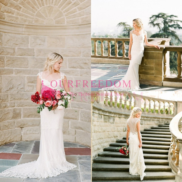 Fairy Tale Ivory Wedding Dresses Boho Glomous Sweetheart Lace See Though Back Sheath Sweep Train Garden Bridal Gown Custom Made