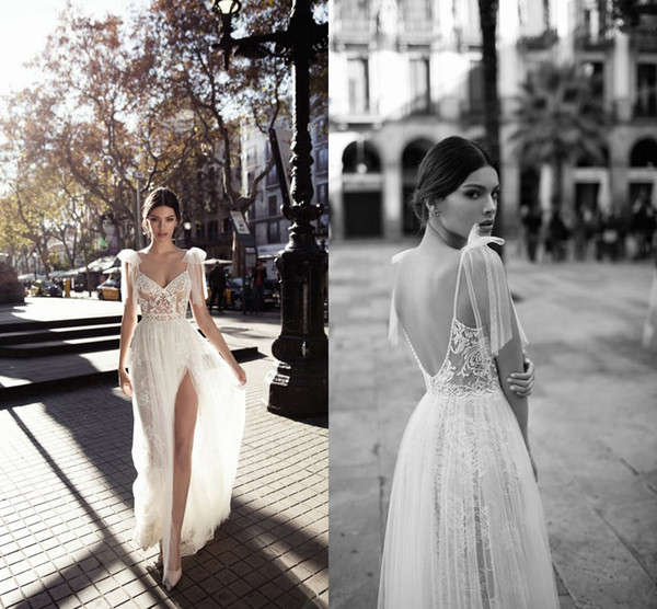 Gali Karten Cape Sleeve Wedding Dresses Side Split Sexy Backless Lace Floor Length Sheath Wedding Dresses Bridal Gown Custom Made