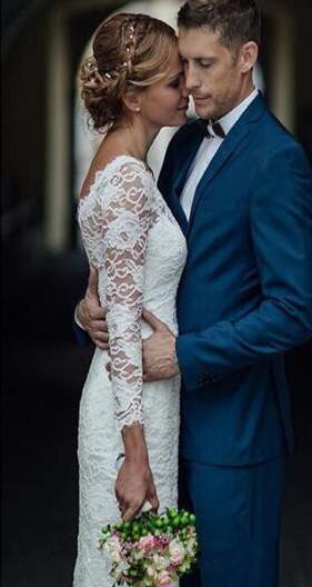 Cheap Lace Knee Length Sheath Wedding Dress With V-back Buttons Long Sleeve Country Garden Beach Bridal Gowns