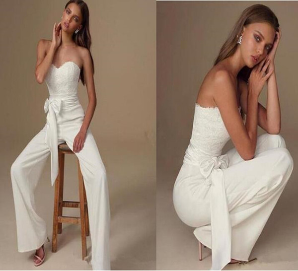 african elegant jumpsuits Wedding Dresses sweetheart simple wedding gowns Custom Made Lace Arabic Chiffon boho Bridal Party Gowns