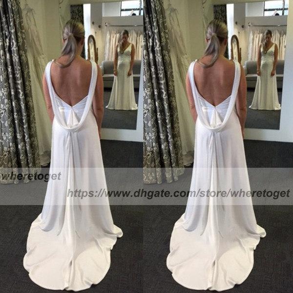 Modern Sheath backless Wedding Dresses cape Sleeves sweep train Deep Sexy V neck Plus Size Beach boho Country Garden Bridal Gowns
