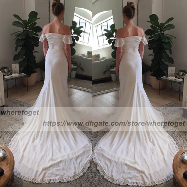 Vintage bateau neck country Wedding Dresses elegant off shoulder sleeves Bridal Gowns slim Sexy Sheath Column Summer Cheap wedding gowns