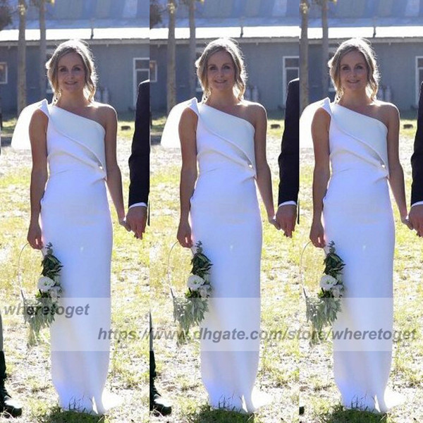 Vintage one shoulder country Wedding Dresses elegant white Bridal Gowns Bohemian slim Sexy satin Sheath Column Summer Cheap wedding gowns