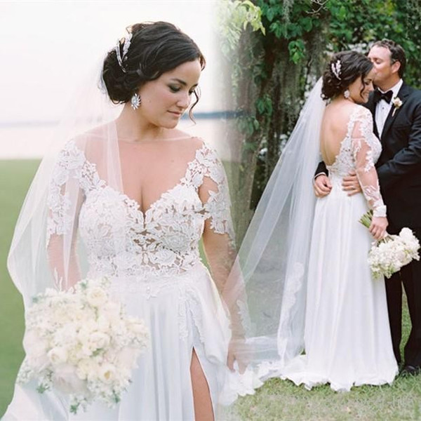 Backless Side Split Sheath Wedding Dresses Plus Size Lace Applique Sweetheart Hollow Half Sleeve Sweep Train Sexy Bridal Gowns DTJ