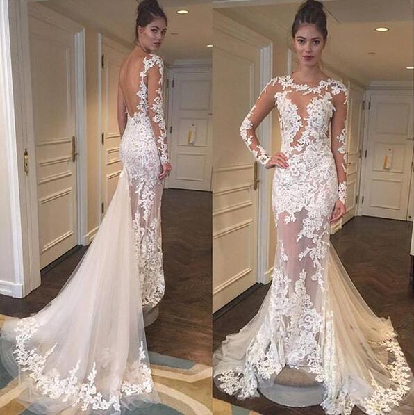 New bohemian Wedding Dresses Long Sleeves Sheath Backless with detachable sweep Train Bridal Gowns Vestidos De Noiva Cheap Customized