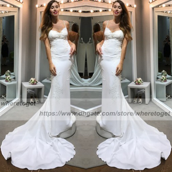 Vintage satin Sheath mermaid Wedding Dresses backless spaghetti strap sweetheart court train Modest Country Garden Bridal Gowns