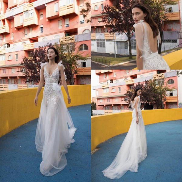 Summer Sheath Wedding Dresses See Though Appliques Backless Sexy Plunging V Neck Bridal Gowns Bohemian Summer Styles