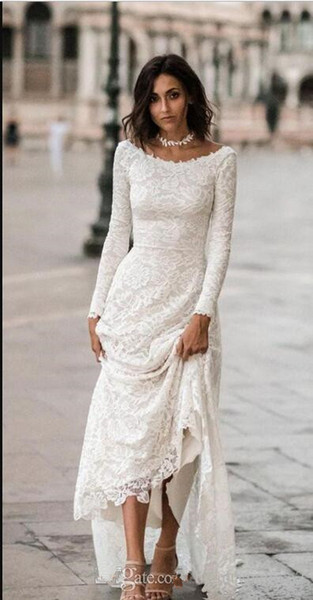 Full Lace Sheath Vintage Wedding Dresses New Hot Selling Sweep Train Scoop Neckline Backless Long Sleeve Bridal Gowns Custom Made W610