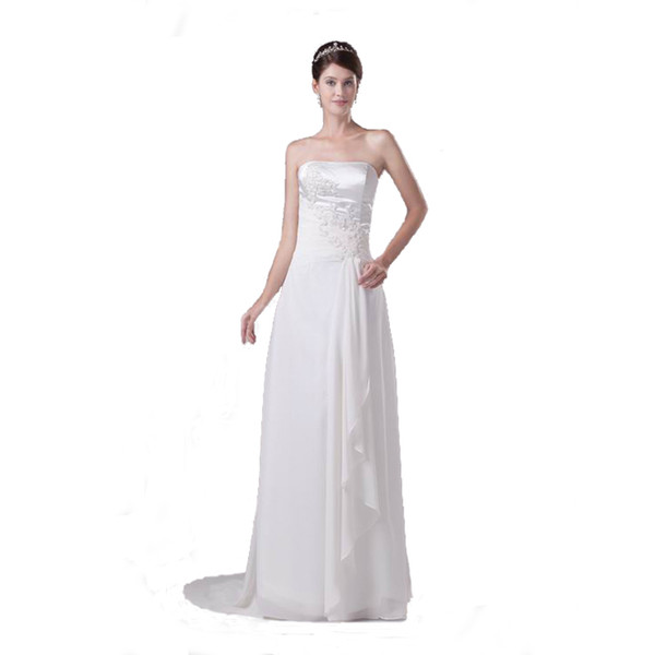 Vintage Design Strapless Ivory Satin Wedding Dress With Lace Appliques Sweep Train Corset Back Bridal Gown