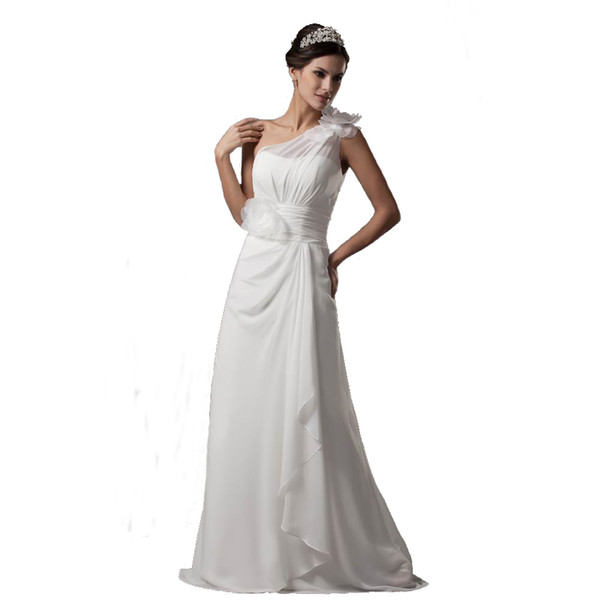 Latest Luxury Bridal Dress Ivory Chiffon One Shoulder Beaded Handmade Flower 2017 Wedding Gowns