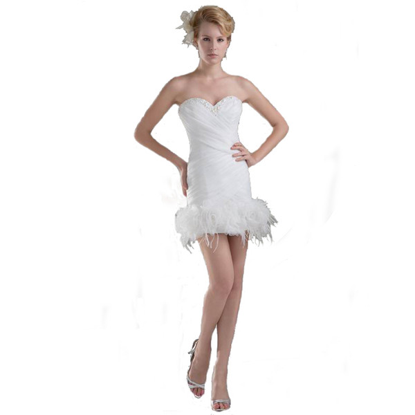 Sheath Design Competitive Price Above Knee Ladies Wedding Dress With Fur Sweetheart Style Bridal Gown Competitive Price