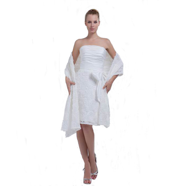 Professional Design New Style Short Weddng Dress With Lace Shawl Sheath Off Shoulder White Bridal Gown